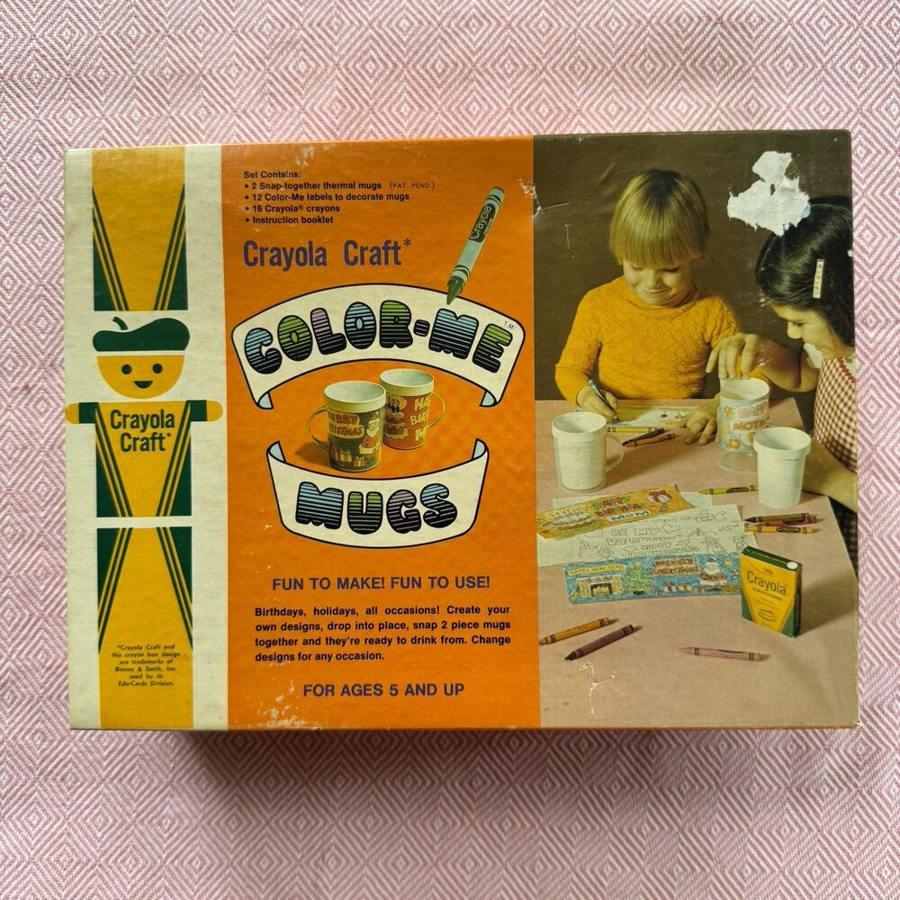 1976 Vintage (Crayola Craft) "COLOR-ME MUGS" Children's Craft Kit, NEW! RARE!